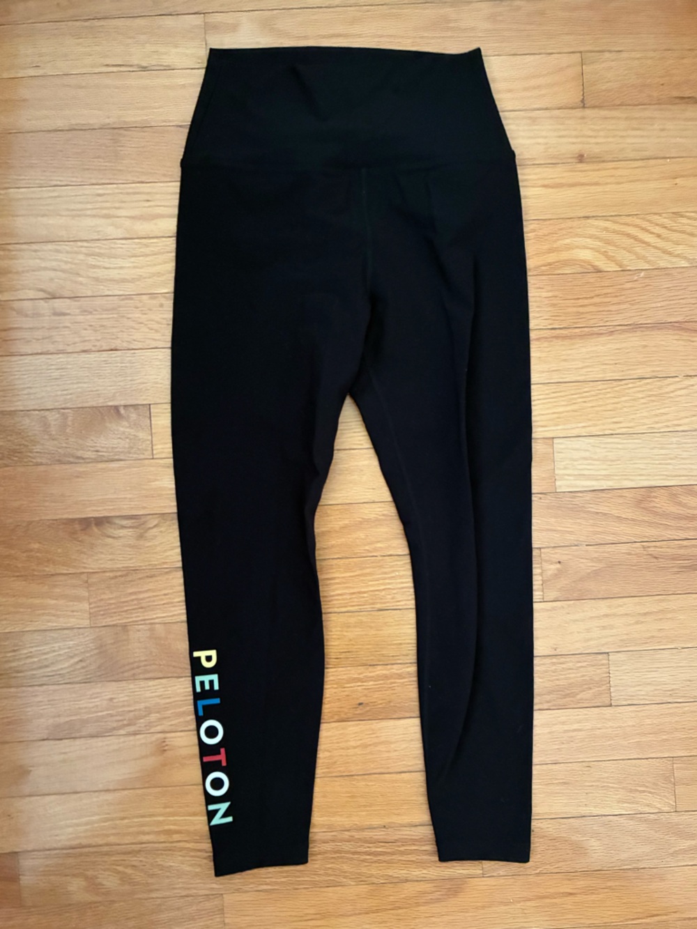 Peloton Black Leggings with Multicolor Logo Letters